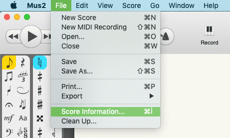 To view and edit the metadata about your score, select Score Information from the File menu.