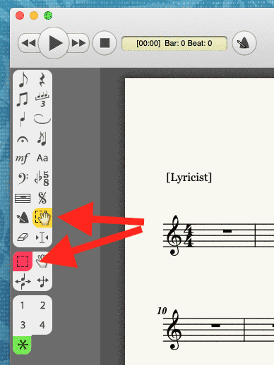 To select a group of notes, click the Hand tool and choose the Select notes option.