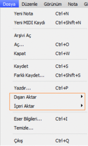 XML işlemleri “Dışarı Aktar” ve “İçeri Aktar” menü elemanları ile yapılabilecektir.